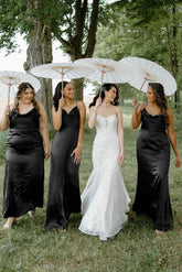 Cheap Beach Black Bridesmaid Dress Silk Satin Maxi Dress